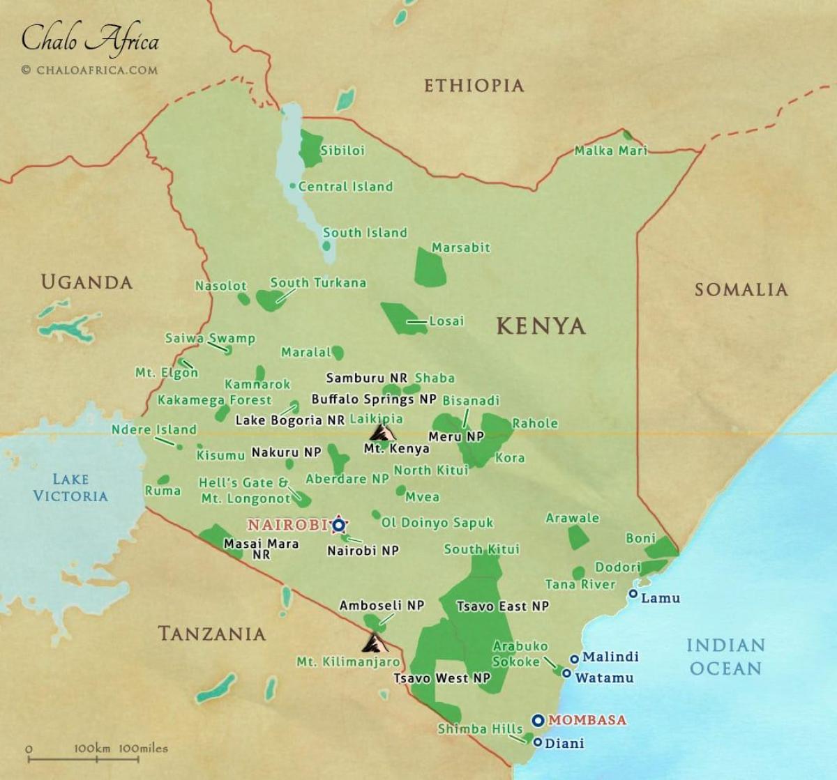 карта Кенії національні парки і заповідники
