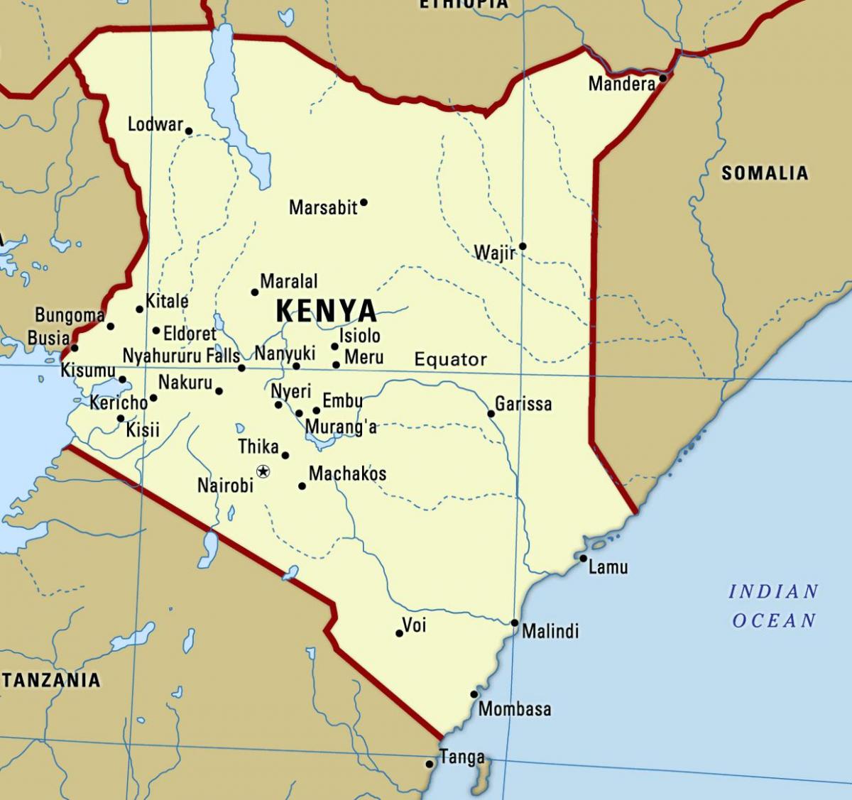 карта Кенії з містами